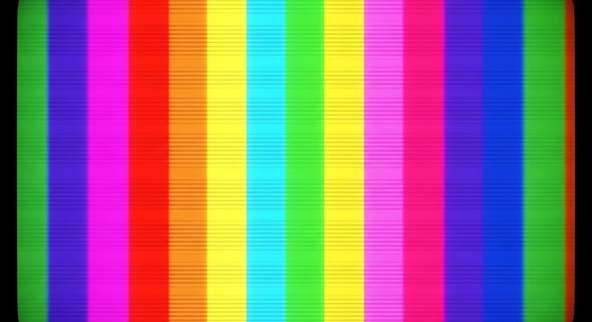 Retro television color bars test pattern with vintage crt scanline effect