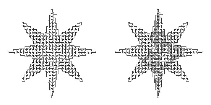 Christmas star hard maze for teens with solution set