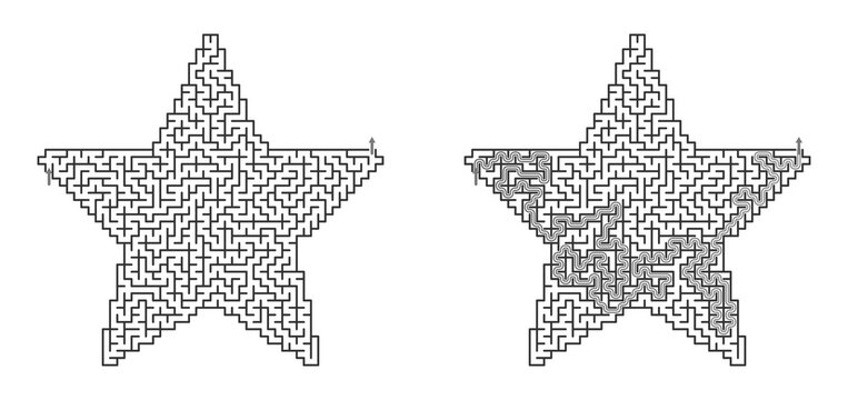 Easy Christmas star hard maze for teens with solution set