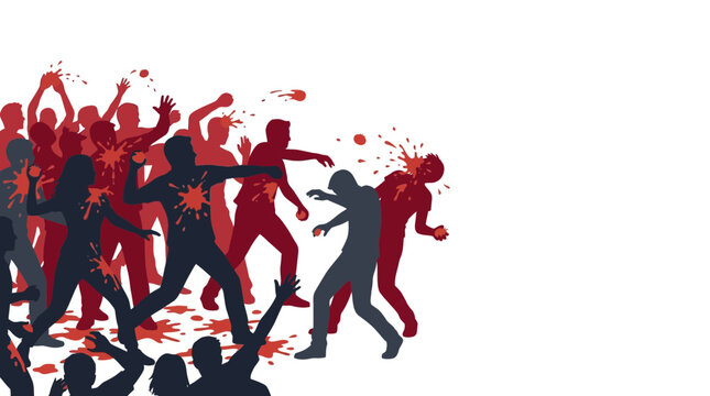 A chaotic crowd of silhouetted figures engaged in a violent physical altercation.