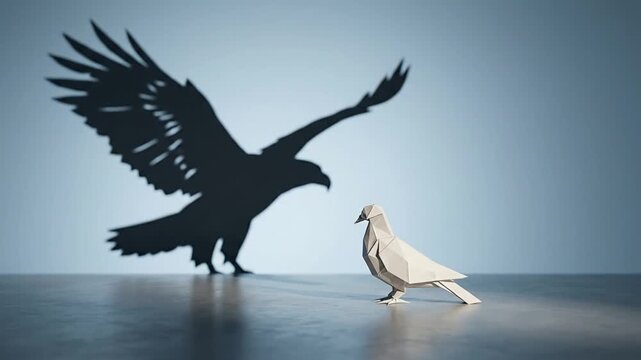 Shadow Play of a Bird and a Paper Origami Bird Creating Dynamic Silhouettes