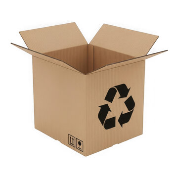 Open cardboard box with recycling symbol