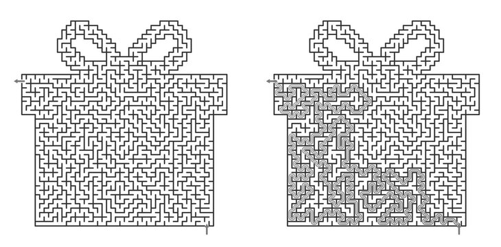 christmas present hard maze puzzle with solution set