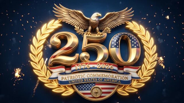 Celebration of the 250th Anniversary with Fireworks and Patriotic Emblems