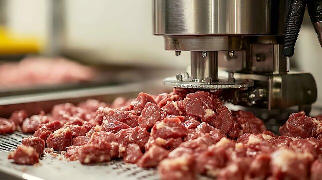 Industrial meat processing machine in factory.