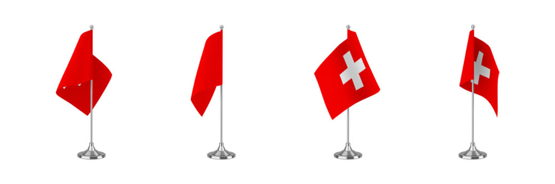 Switzerland waving national flag on silver flagpole isolated on transparent background