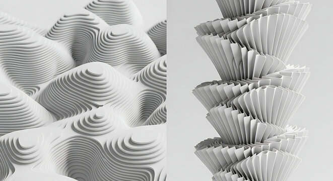 Set of black and white textures featuring topographic patterns and spiral cupcake liners topographic monochrome abstract minimalist contrast sculpture material background creative