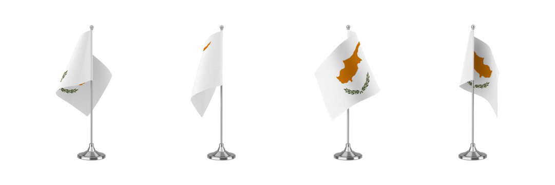 Cyprus waving national flag on silver flagpole isolated on transparent background