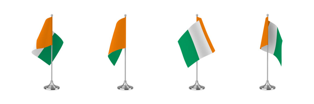 Ivory Coast waving national flag on silver flagpole isolated on transparent background