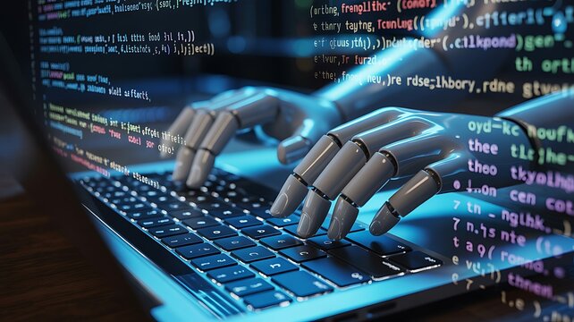 Artificial intelligence coding software development and cybersecurity concept