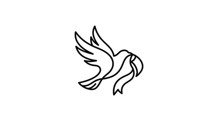 Fototapeta premium Minimalist continuous line art drawing of a flying bird carrying a ribbon.