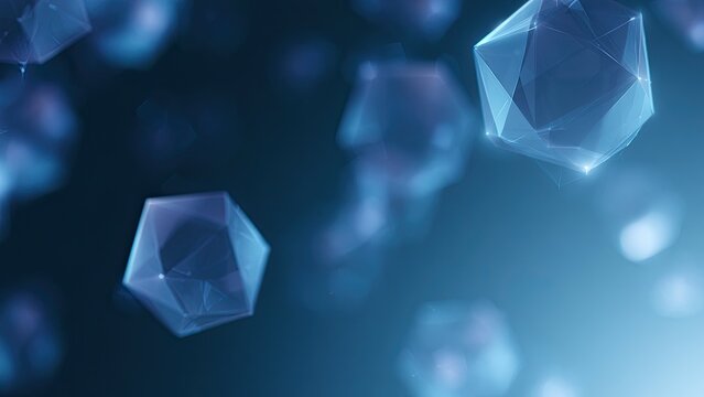 浮遊する幾何学多面体 テクノロジーイメージの抽象背景素材