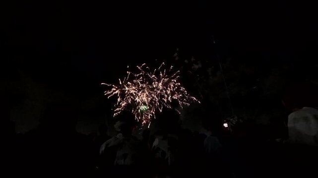 TOKYO, JAPAN - MAY 2026 : View of fireworks and back shot of people. Japanese summer season and festival concept video.