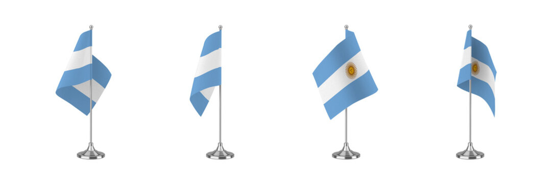 Argentina waving national flag on silver flagpole isolated on transparent background