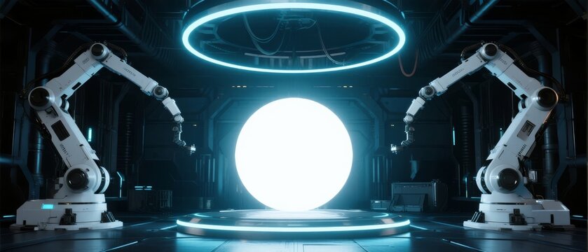 Double-mechanical-arm encircling technology luminous display cabin