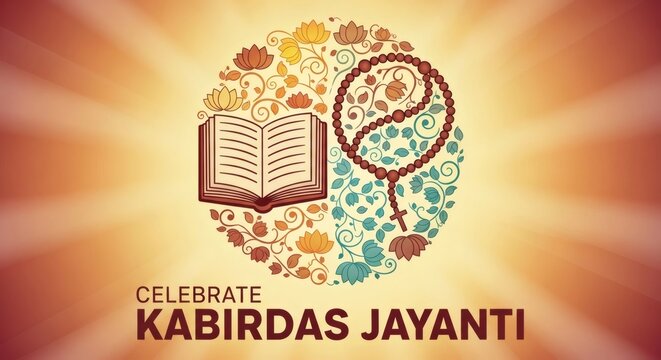Celebrate Kabir Das Jayanti Banner with Spiritual Symbols and Doha