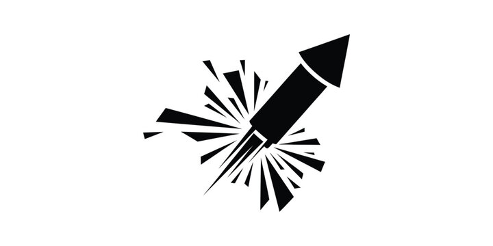 Black Rocket Launching Icon with Dynamic Burst Effect