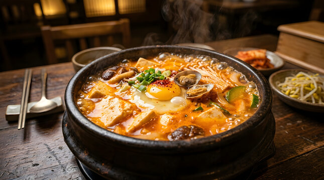Korean Tofu Stew with Egg and Kimchi - A Delicious and Hearty Dish