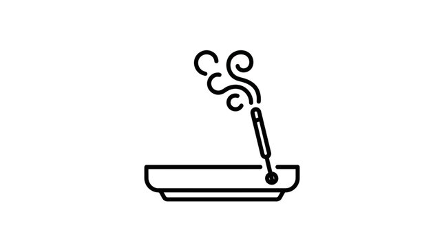 A simple black and white line art icon of a burning incense stick in a holder.