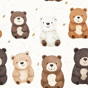 Cute teddy bears pattern illustration