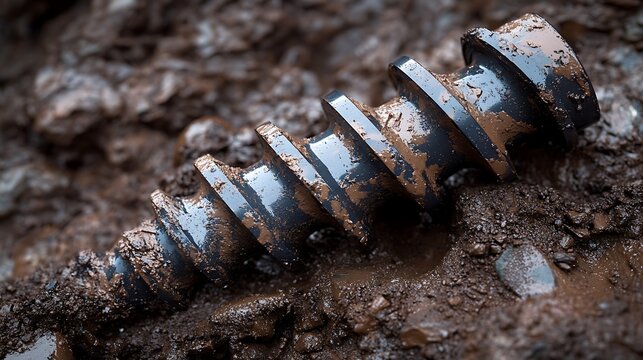 Steel Auger Drill Bit in Muddy Ground.