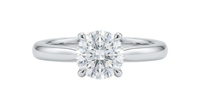 Elegant solitaire diamond engagement ring with a polished platinum band
