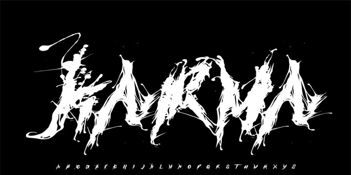 Karma Graffiti, street art culture,
Bold graffiti brush font with dripping paint style, perfect for street posters, urban branding, and edgy designs.vector illustration 