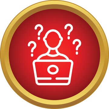 User pondering a problem while working on a laptop, surrounded by question marks