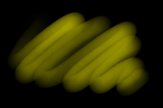 Abstract yellow neon brush stroke with soft blur effect isolated on black background