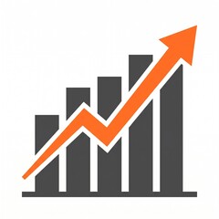 Fototapeta premium Minimalist flat design orange and gray upward trending bar chart icon