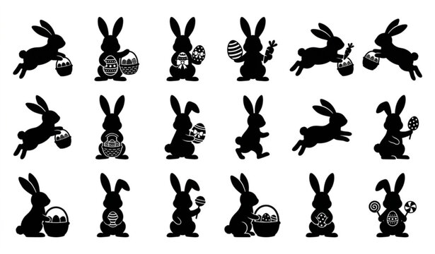 Black silhouette bunny collection for easter celebrations and spring designs