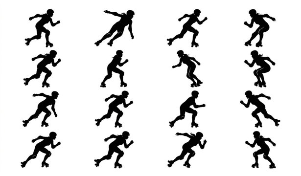 Roller skating silhouettes collection dynamic poses for design and illustration