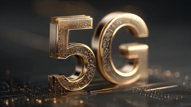 Golden 5G Letters with Digital Background Representing Next Generation Wireless Technology and Connectivity