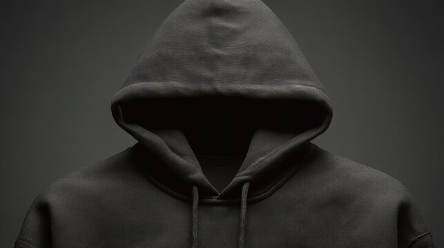Mysterious Black Hooded Sweatshirt on Dark Background with No Face Visible, Perfect for Fashion and Concept Photography