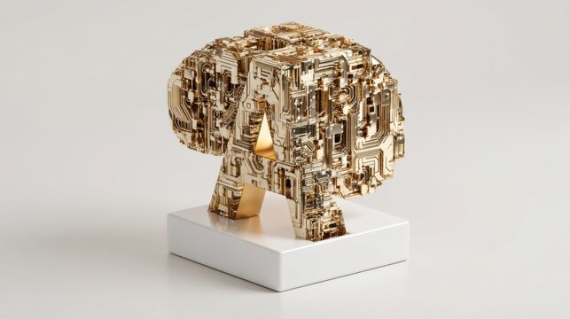 Abstract Golden Sculpture Representing Technology and Innovation in Modern Artistry for Creative Design Projects