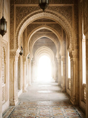 Obraz premium Grand Islamic Architecture Corridor with Light Archways