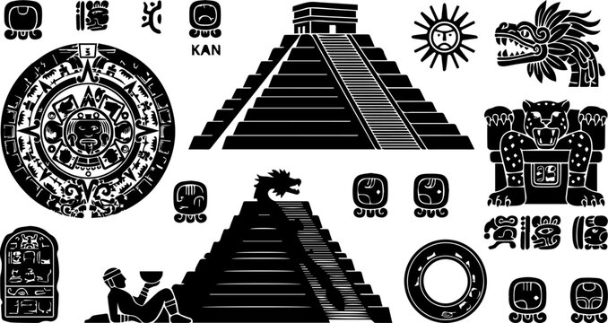 Mayan Aztec Pyramid Ancient Civilization Black Vector Illustration Landmark Clipart