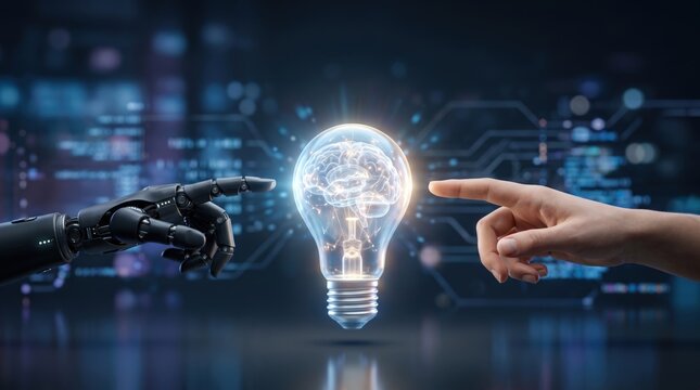 Human and robot interaction digital world concept art futuristic close-up innovation