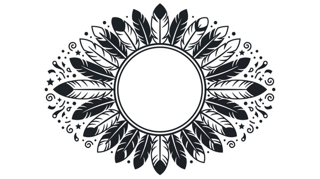 Circular frame decorated with detailed feathers and decorative tribal elements.