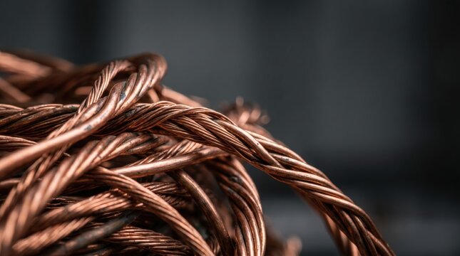 Industrial copper wire twisting process factory workshop close-up photography dark setting