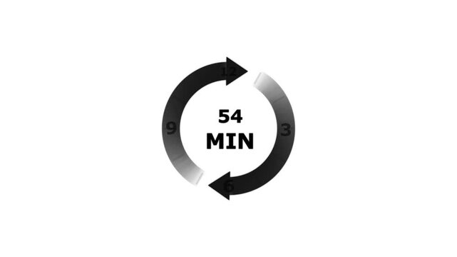 Circular timer with fifty four minutes duration and black arrows on a white background for time management and countdown interface