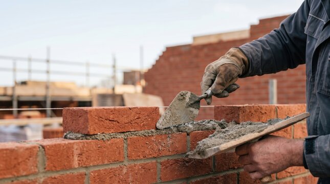 Bricklaying process in construction site industry photography urban close-up craftsmanship