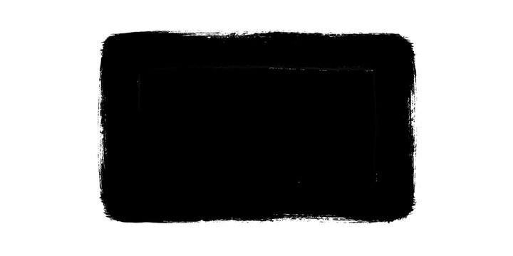 A black rectangle with fuzzy edges, set against a stark white background, creating a minimalist and abstract composition.