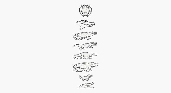 Animal Line Art Vector Set Isolated on White Background 
