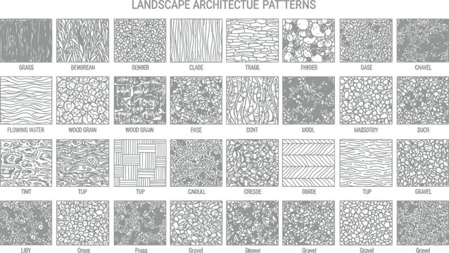 Professional landscape architecture pattern library for site plan rendering and architectural drafting with landscape architecture rendering drafting illustration material planning construction