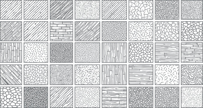 Set of standard architectural hatch patterns for cad and technical drafting with architecture technical material construction blueprint engineering drafting schematic ornament structural