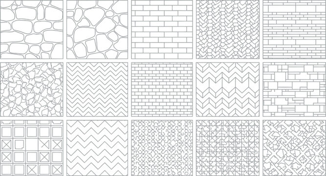 Collection of decorative wall patterns and brickwork textures with geometric background collection architecture cladding construction herringbone material building exterior interior