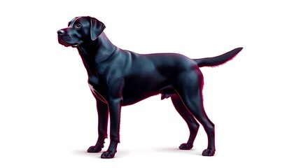 Fototapeta premium A dog illustration of a black Labrador Retriever standing on all four legs with a glossy short coat, broad head, and straight tail, symbolizing loyalty, friendliness
