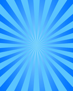 Abstract sunburst blue radial sunrays vertical background for social media, advertisement, presentations, product showcase and modern designs. Sunbeam flat style backdrop. Vector illustration.