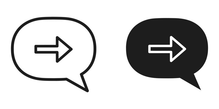 Speech bubble with right arrow icon in outline and solid fill styles on white background